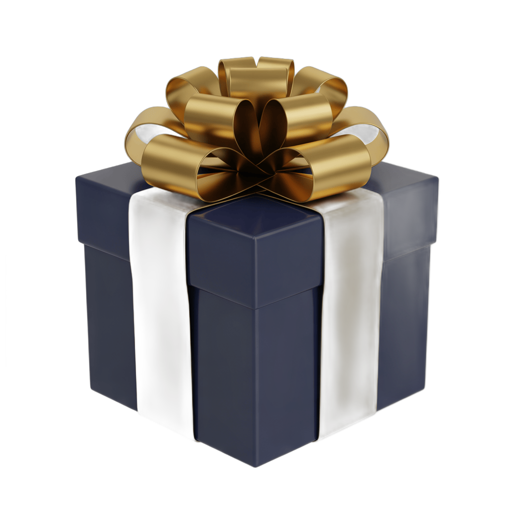 Elegant gift box with gold ribbon bow for holiday presents and special occasions PNG - transparent background
