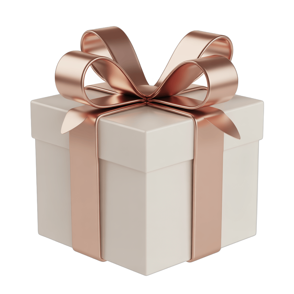 Elegant gift box with rose gold ribbon for luxury presents and special occasions PNG - transparent background