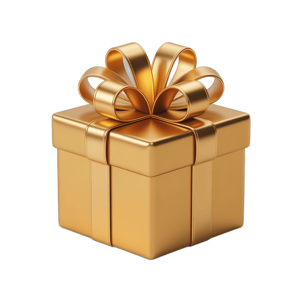Elegant gold gift box with decorative bow for luxury holiday or corporate presentation PNG - transparent background