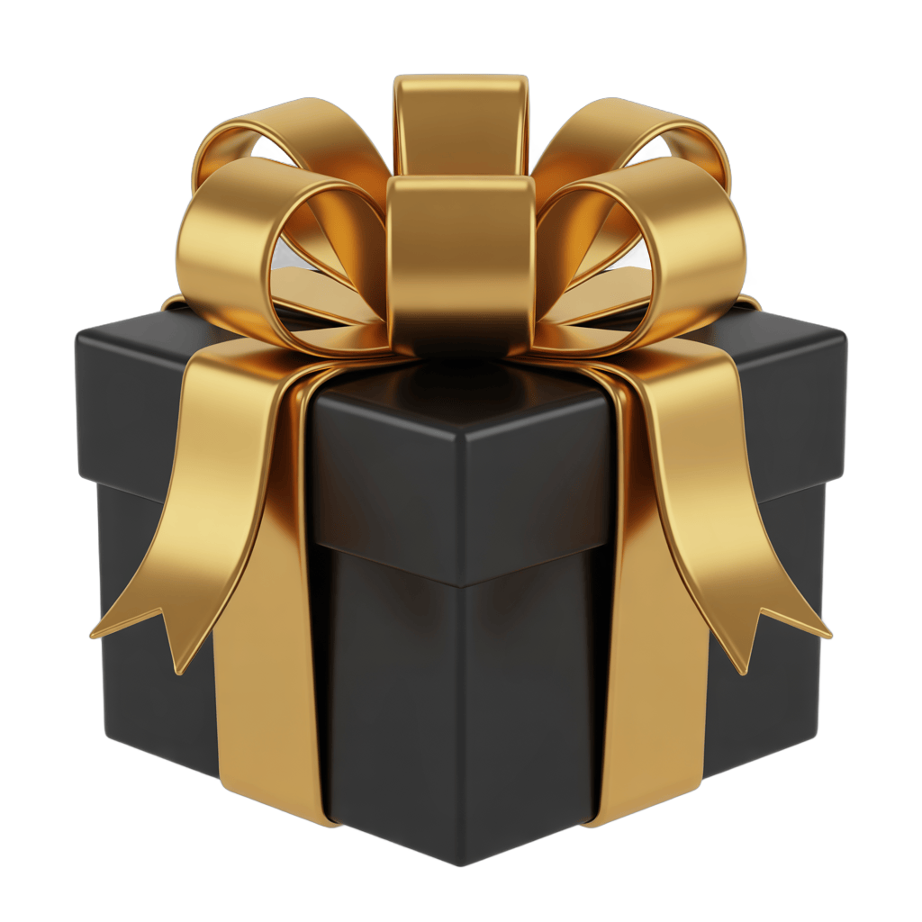Elegant gold ribbon wrapped gift box for luxury holiday corporate presentation designs PNG - transparent background