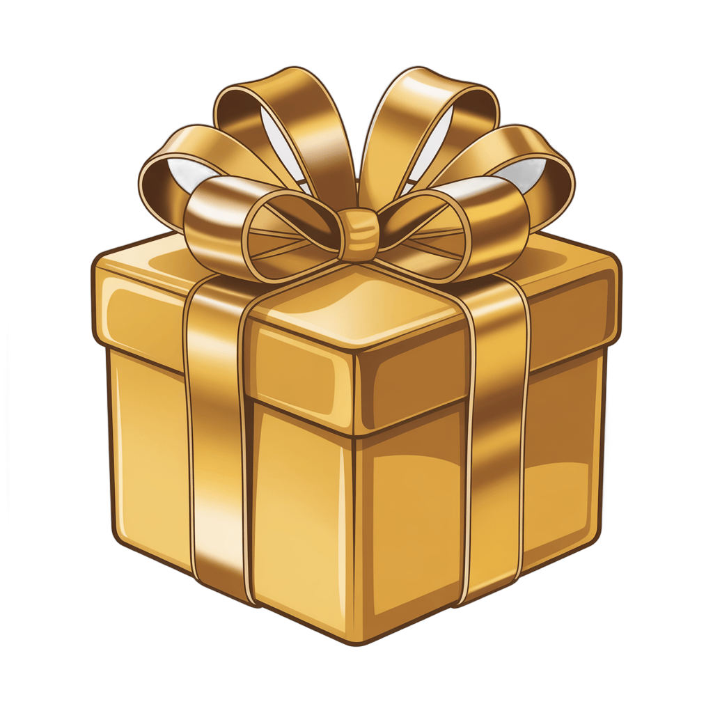 Elegant golden gift box with bow for luxury holiday corporate presentation designs PNG - transparent background