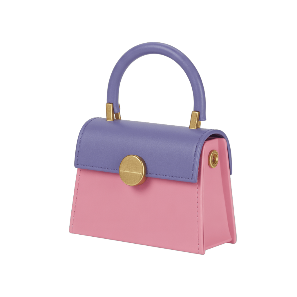 Elegant pink and purple leather handbag with gold clasp for women's fashion accessories and events PNG - transparent background
