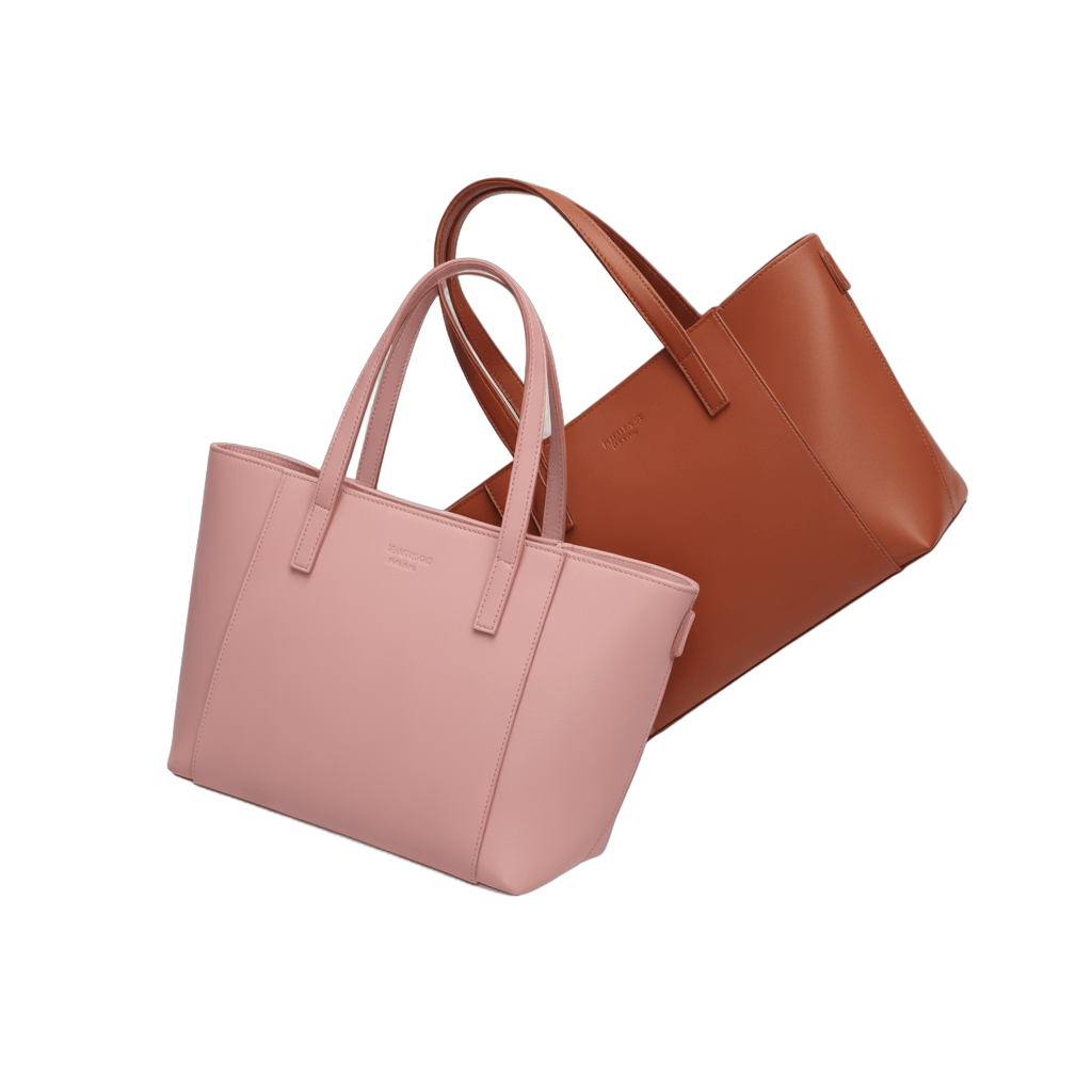 Elegant pink and terracotta tote bags for women shopping and daily use isolated clipart PNG - transparent background