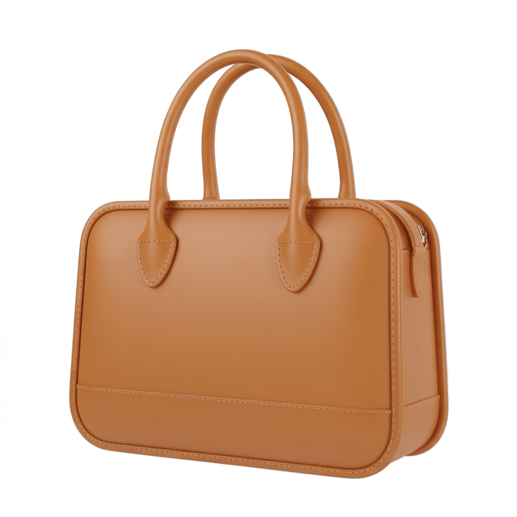Elegant tan leather handbag isolated clipart for fashion design and branding projects PNG - transparent background