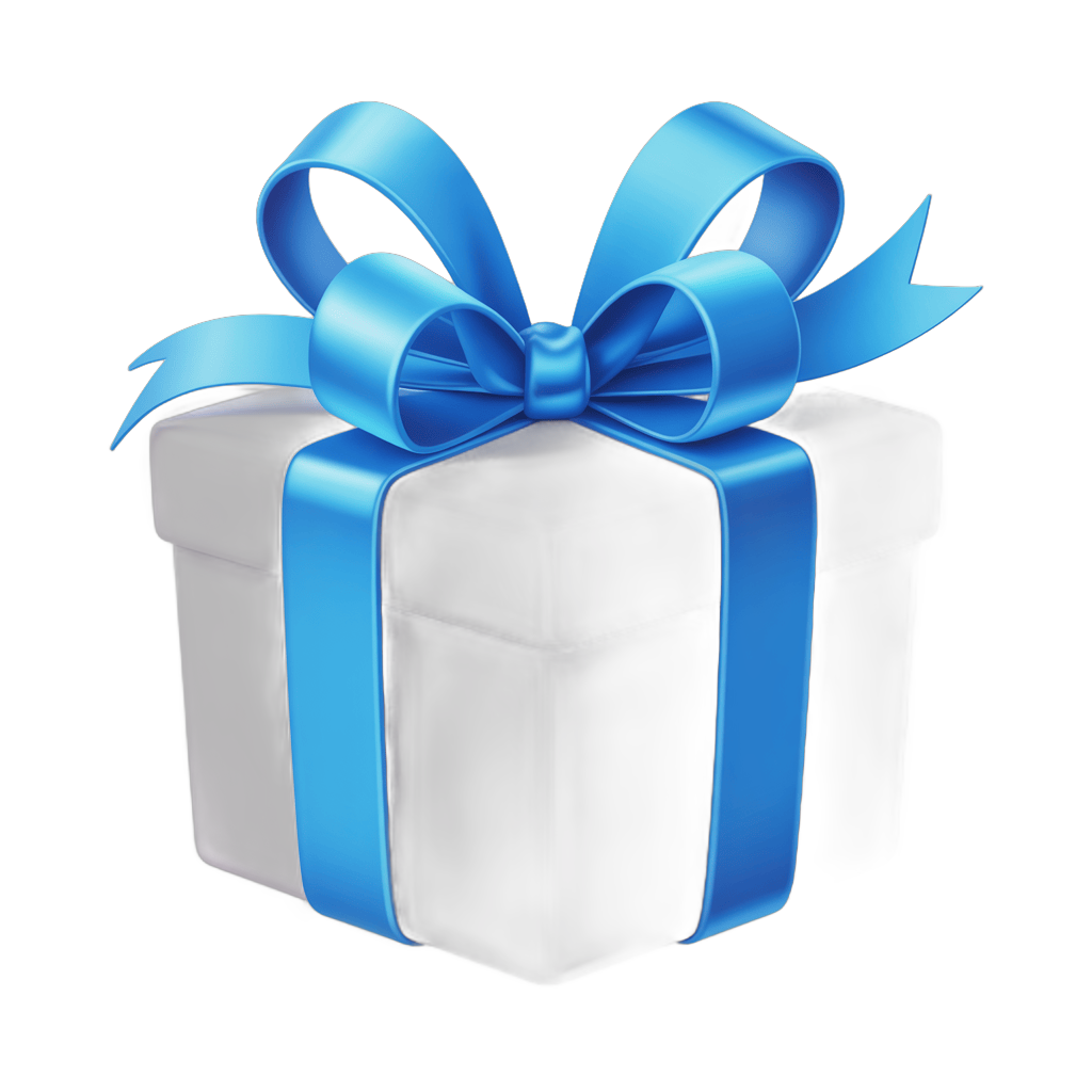 Elegant white gift box with blue ribbon for corporate presentation or holiday celebration PNG - transparent background