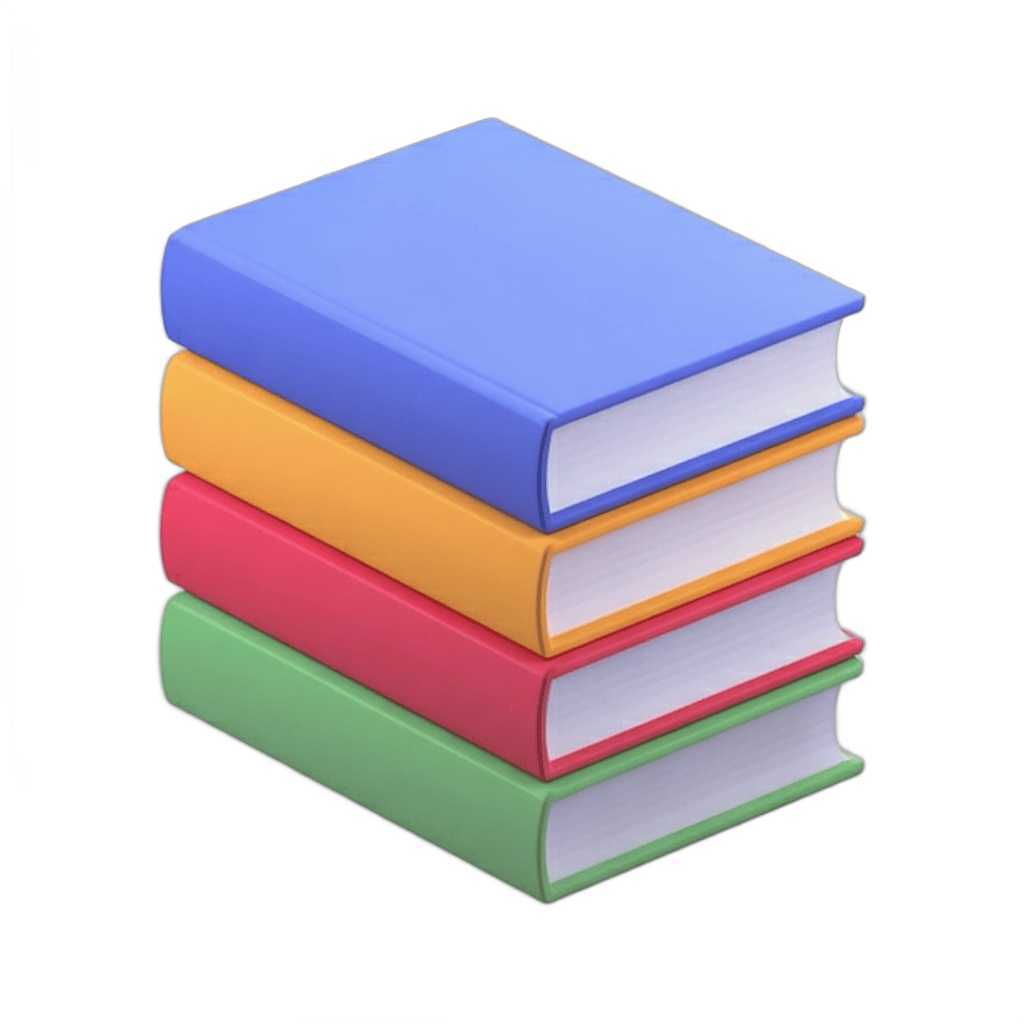 Four colorful hardcover books stacked isolated clipart for education and reading materials PNG - transparent background