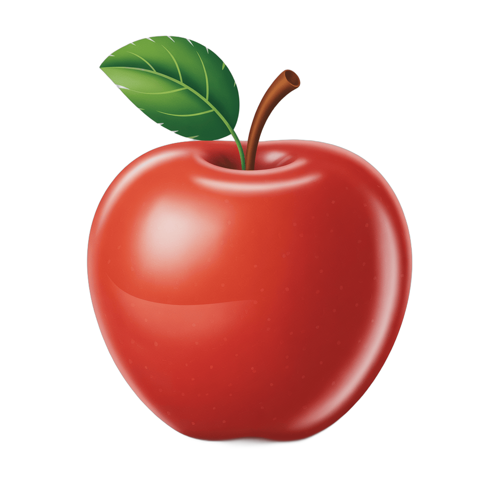 Fresh red apple with green leaf isolated clipart for food graphics and marketing designs PNG - transparent background