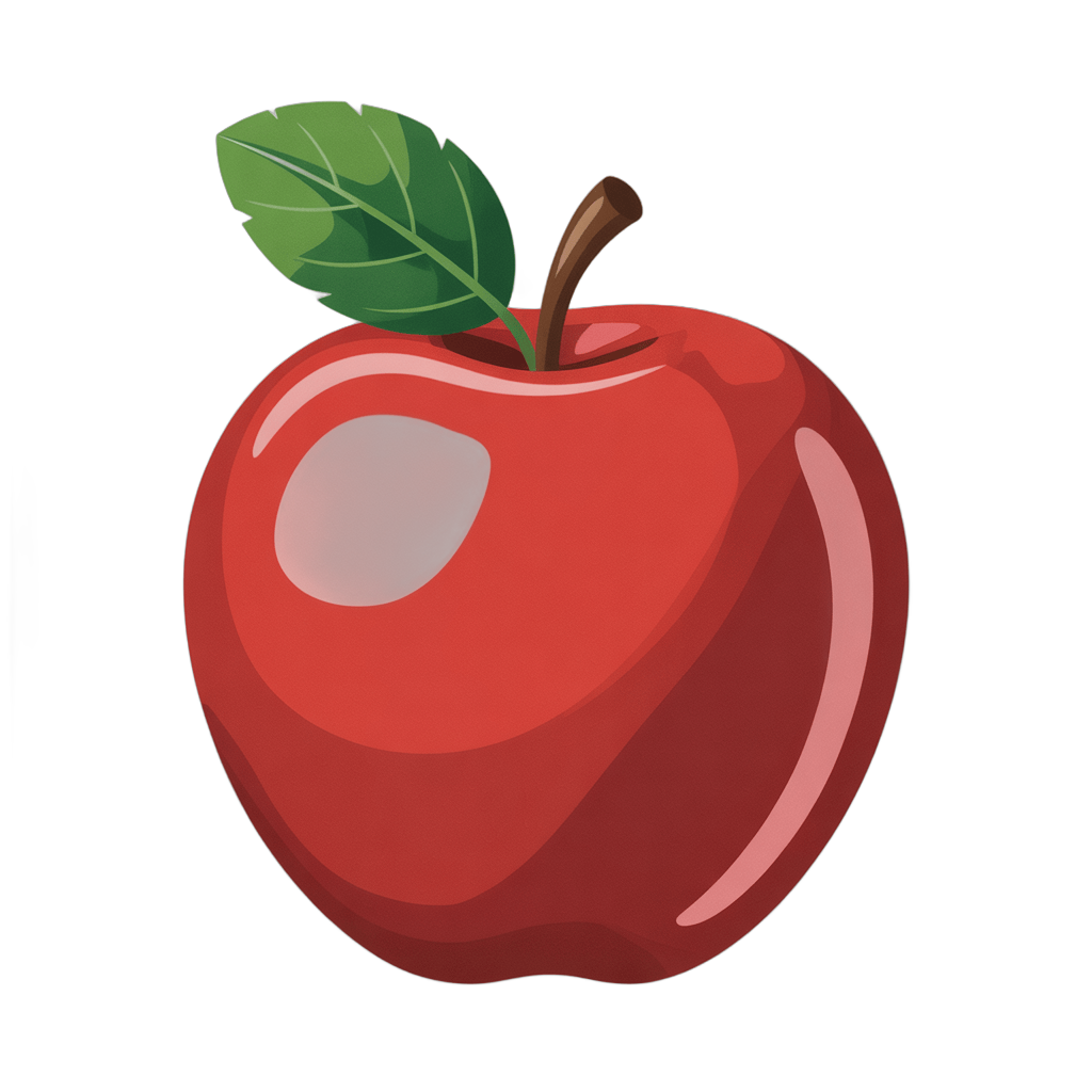 Fresh red apple with green leaf isolated clipart for food graphics and marketing designs PNG - transparent background