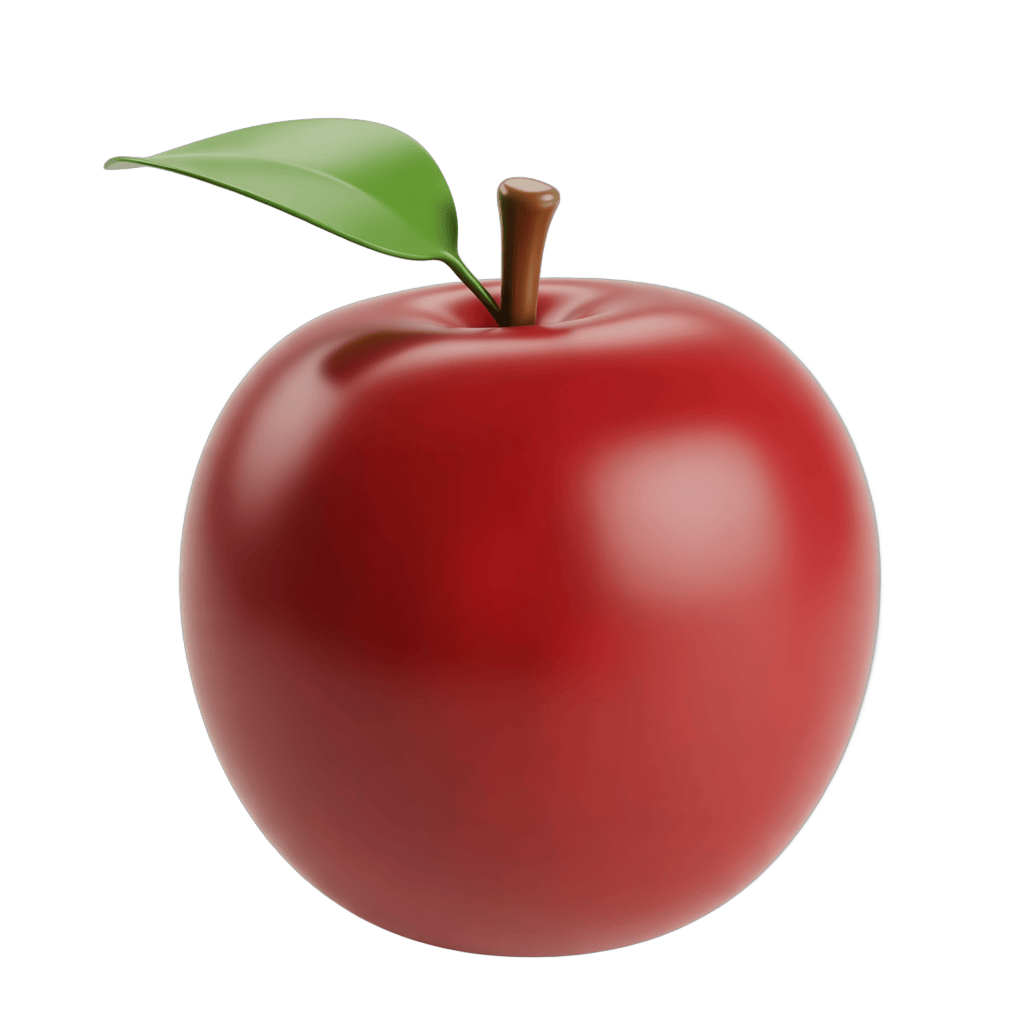 Fresh red apple with green leaf isolated clipart for food graphics and healthy lifestyle designs PNG - transparent background