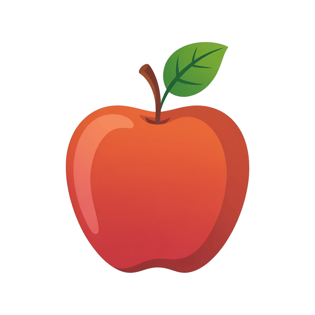 Fresh red apple with green leaf isolated clipart for food nutrition health marketing PNG - transparent background