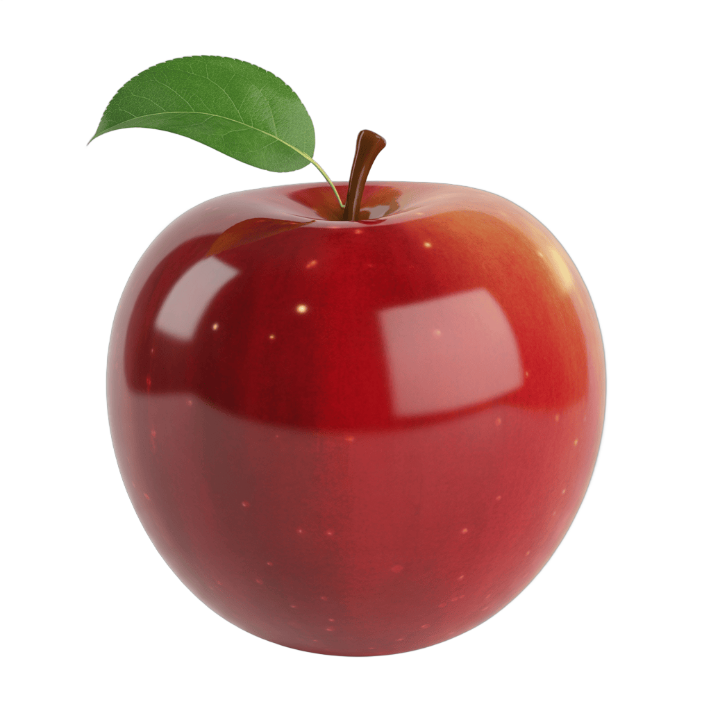 Fresh red apple with green leaf isolated on transparent background for food graphics and marketing PNG - transparent background