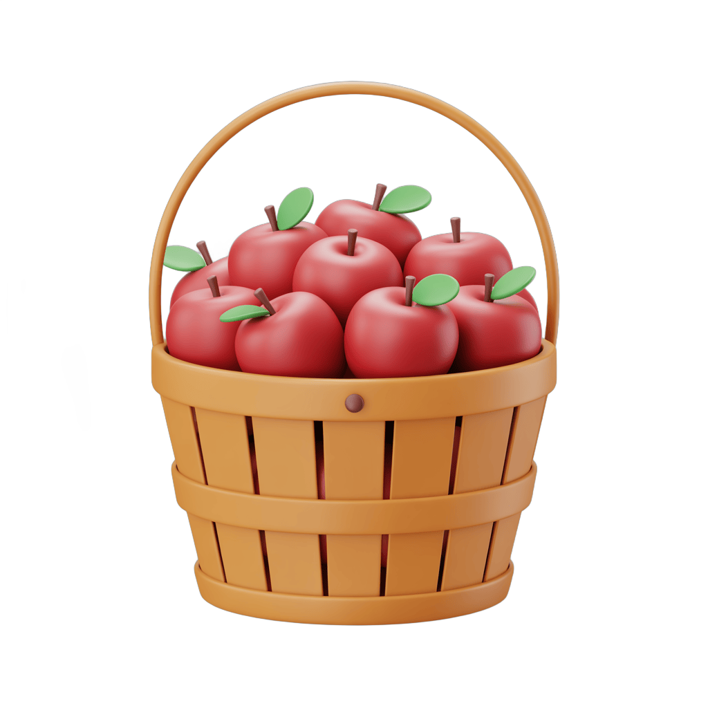 Fresh red apples in woven basket isolated transparent background clipart PNG - transparent background