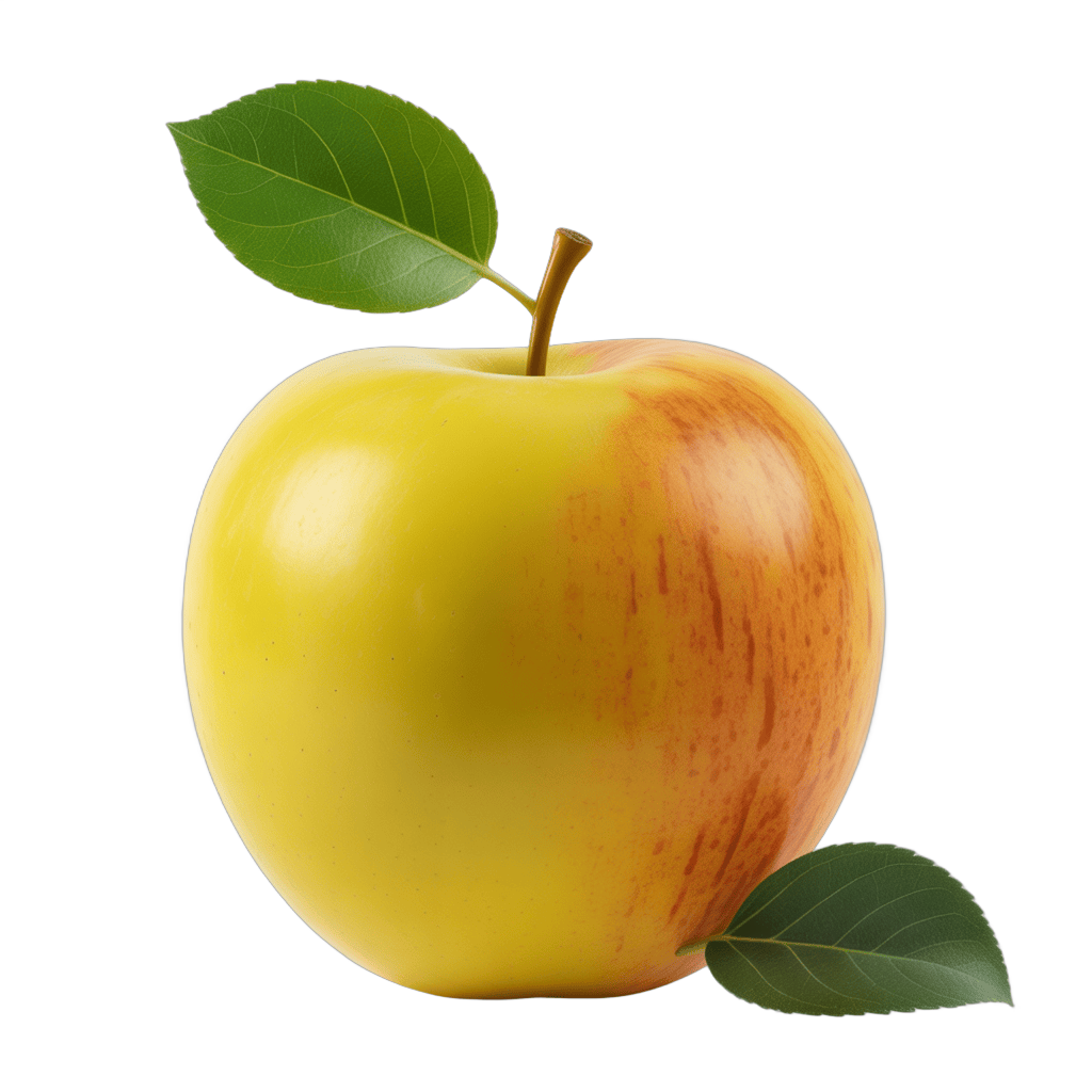Fresh yellow red apple with leaf isolated on transparent background for food graphics PNG - transparent background