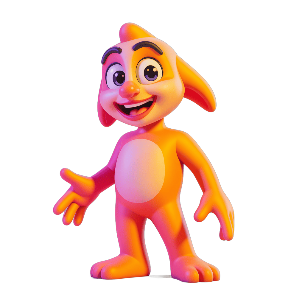 Friendly cartoon character waving in bright orange 3d style PNG - transparent background