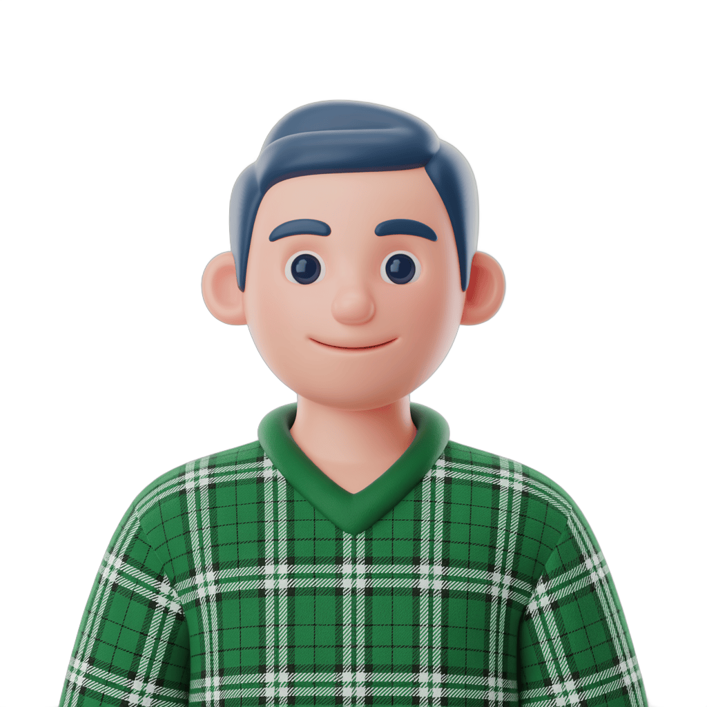 Friendly cartoon man in green plaid shirt isolated transparent background clipart PNG - transparent background