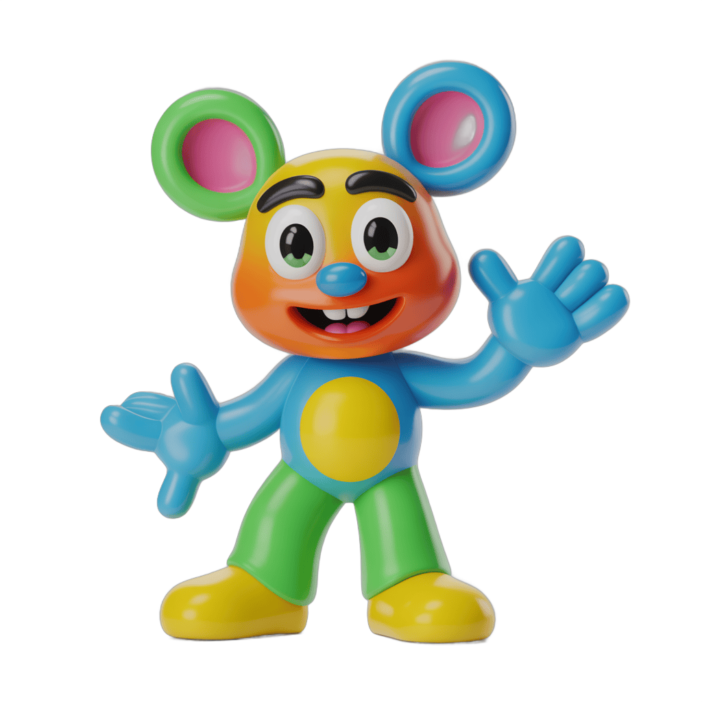 Friendly cartoon mouse character waving arms for children educational content PNG - transparent background