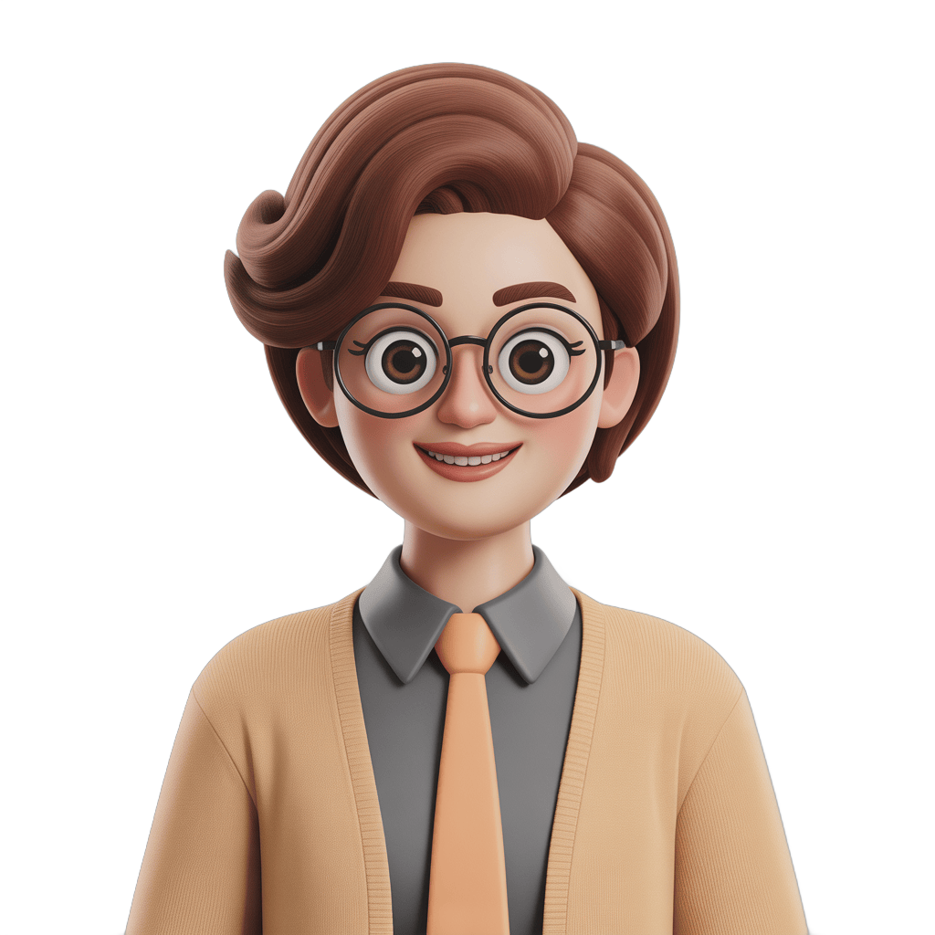 Friendly cartoon professional woman with glasses smiling for business presentations and corporate graphics PNG - transparent background