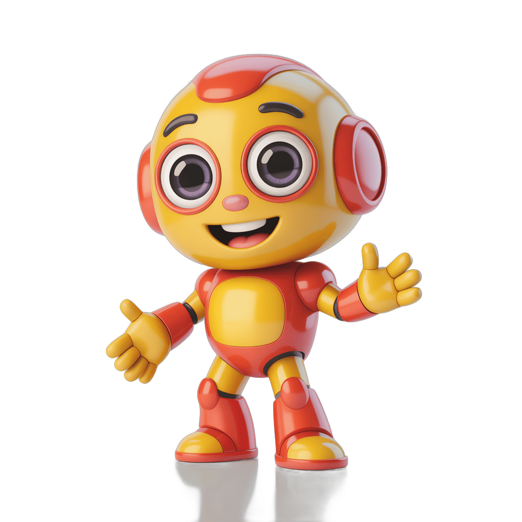 Friendly cartoon robot character waving cheerfully for digital illustrations and presentations PNG - transparent background