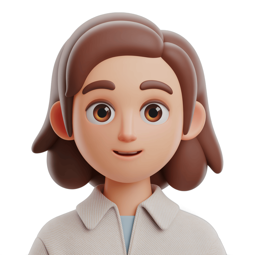 Friendly cartoon woman with short brown hair in light gray shirt for digital illustrations and presentations PNG - transparent background