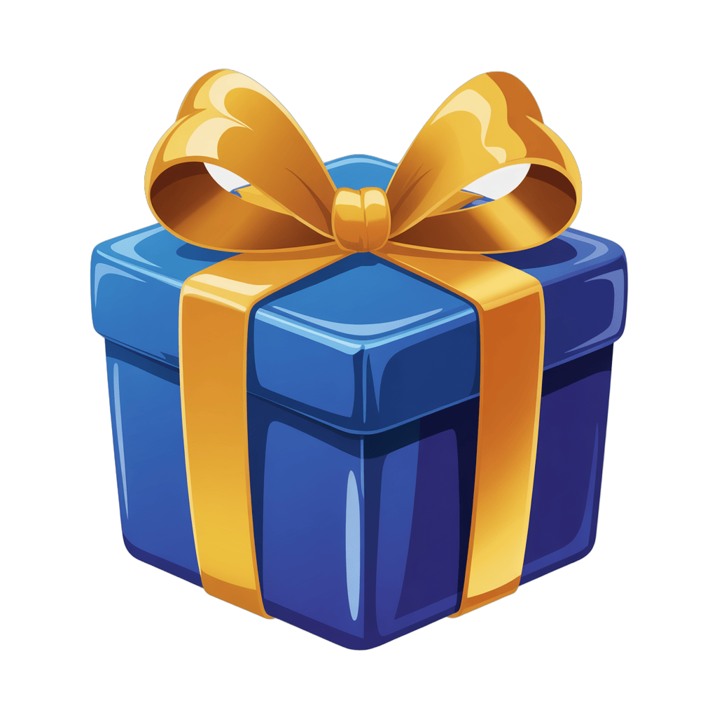 Glossy blue gift box with golden ribbon for holiday presents and celebration designs PNG - transparent background