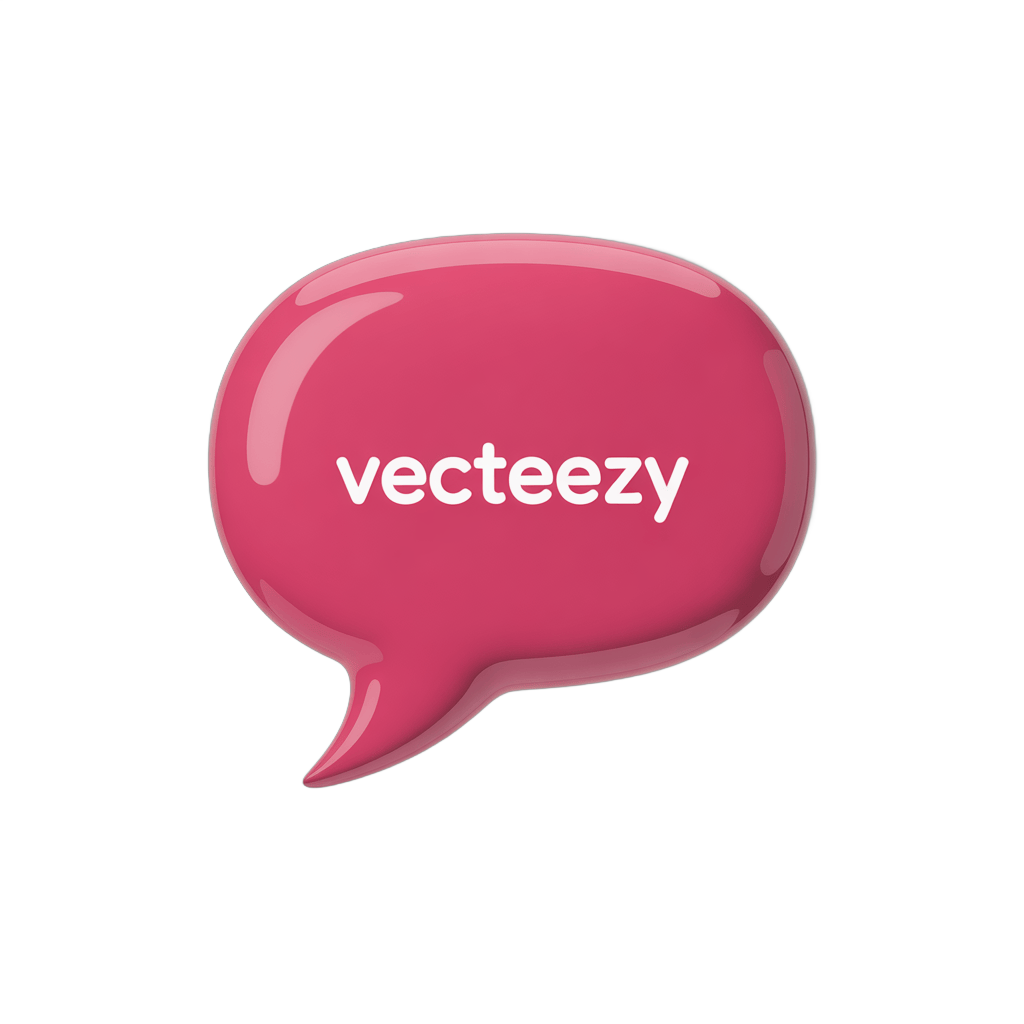 Glossy pink speech bubble clipart with vecteeezy text for branding and graphic design projects PNG - transparent background
