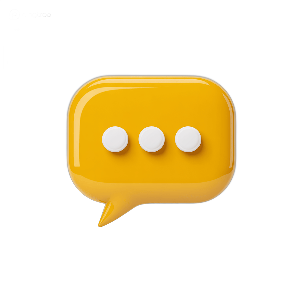 Glossy yellow speech bubble with three dots for conversation or chat design graphics PNG - transparent background