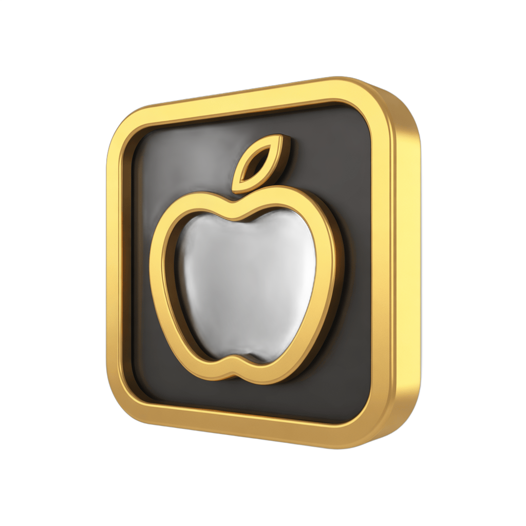 Gold framed apple logo icon isolated on transparent background for branding and design projects PNG - transparent background