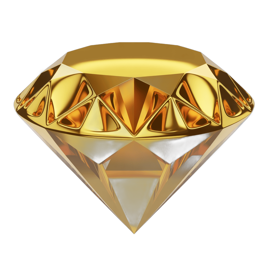 Gold gem diamond 3D rendering PNG - transparent background