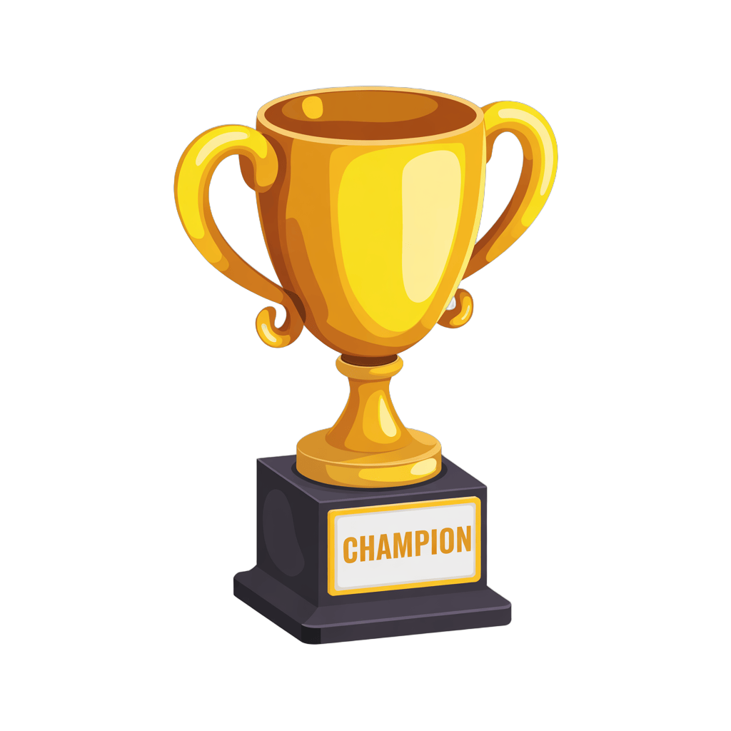 Gold trophy cup champion award badge isolated clipart graphic element for winners event prize PNG - transparent background