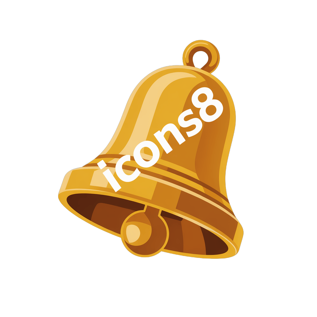 Golden bell notification icon for alerts events holidays and marketing graphics PNG - transparent background