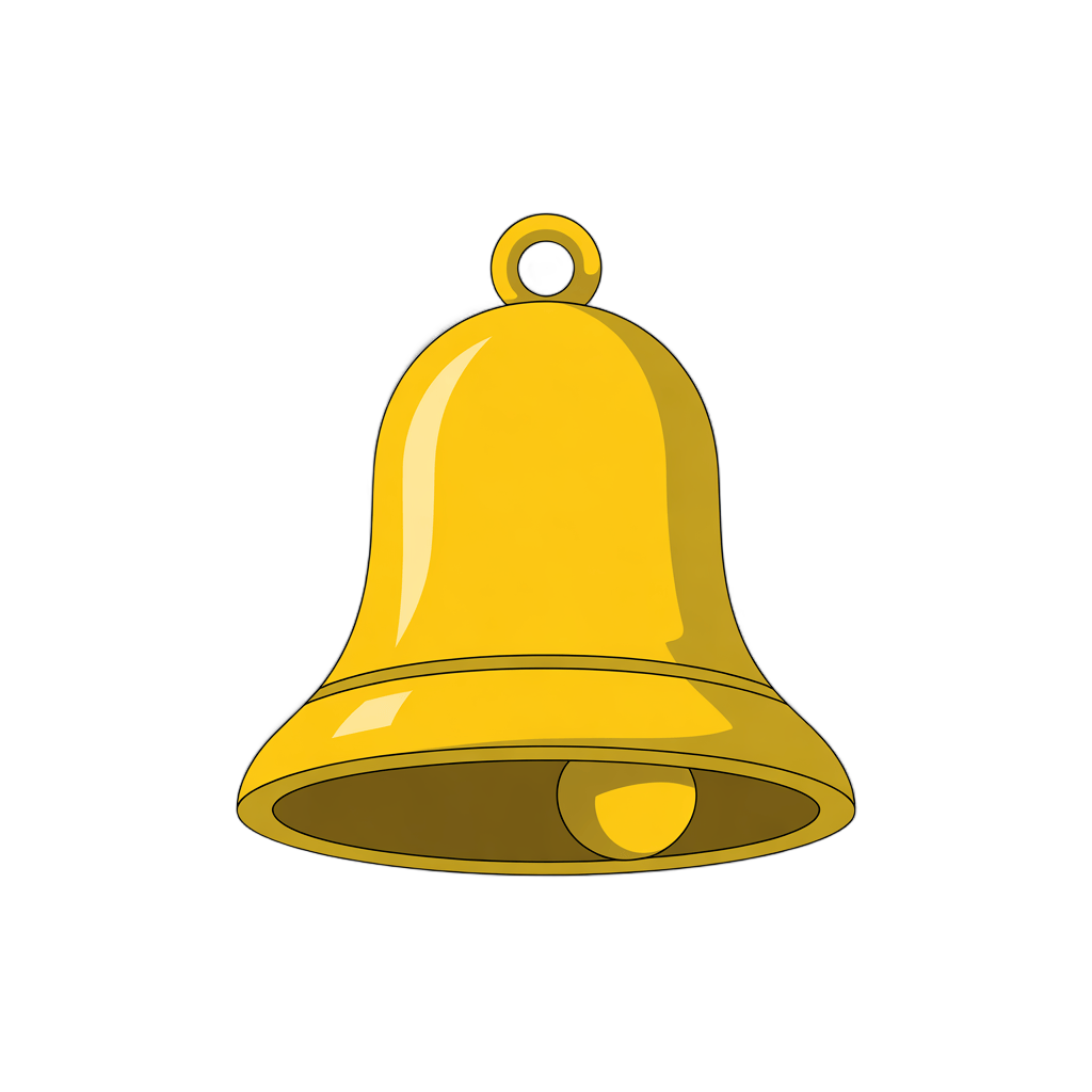 Golden bell notification icon isolated clipart for website alerts and holiday illustrations PNG - transparent background