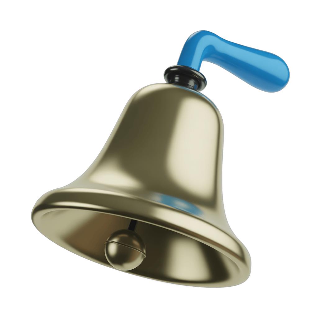 Golden bell with blue clapper isolated clipart for notifications alerts and event graphics PNG - transparent background