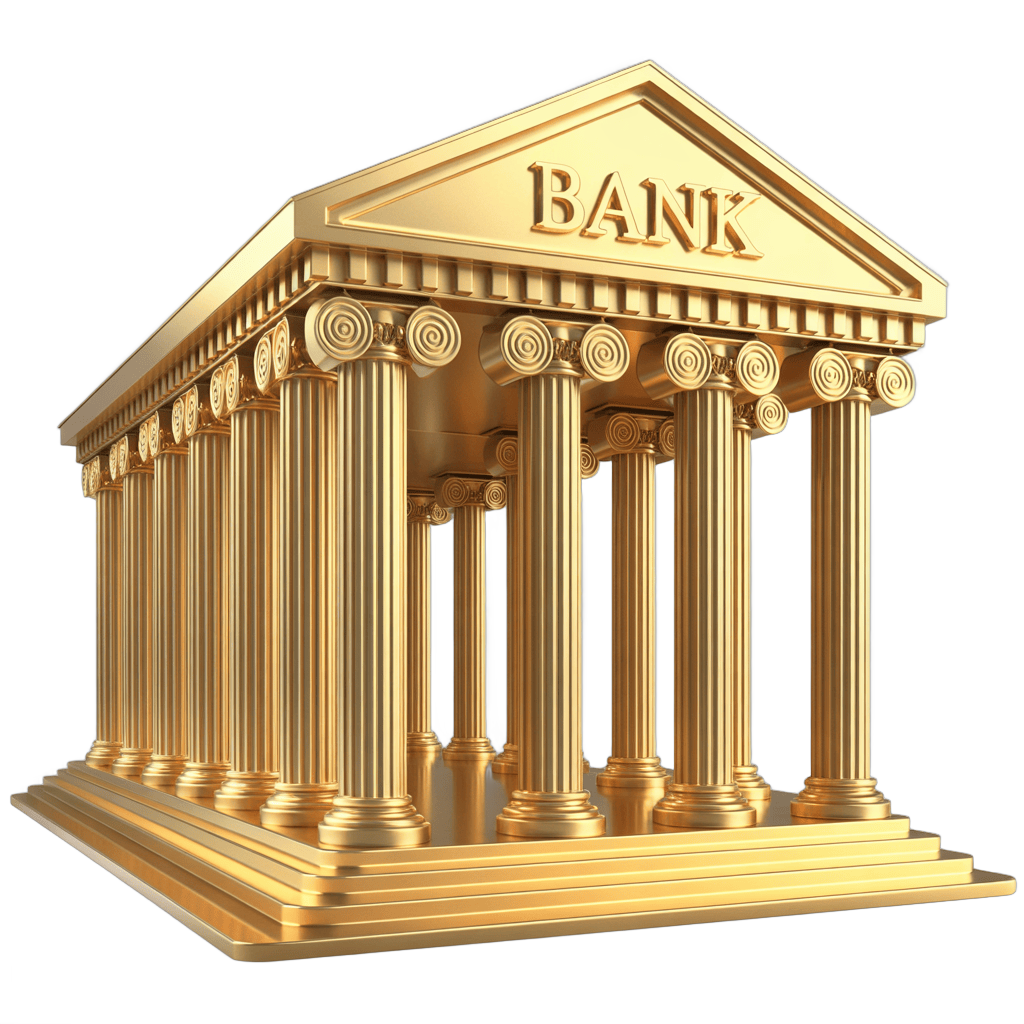Golden classical bank building illustration for financial business branding and website design PNG - transparent background