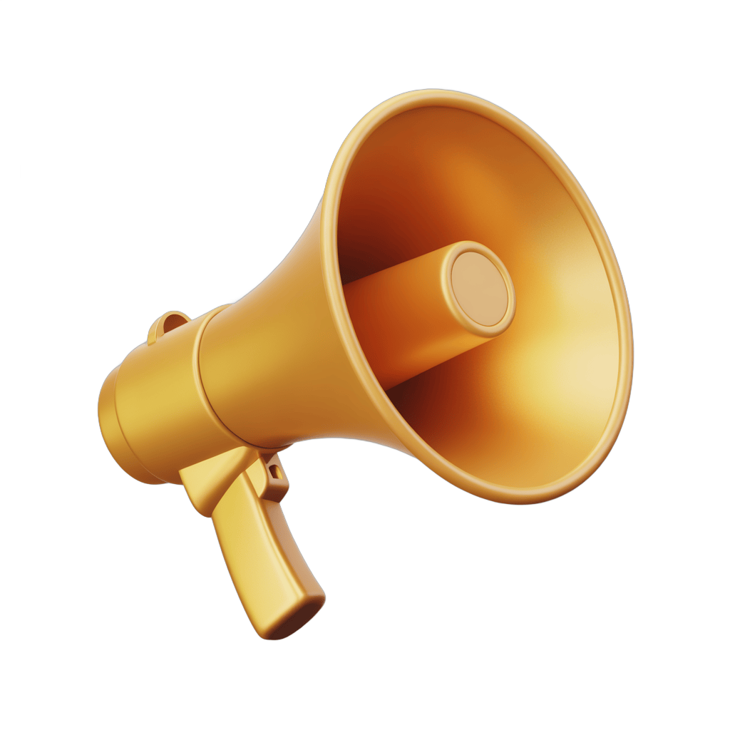 Golden megaphone graphic element for announcements and public speaking presentations PNG - transparent background