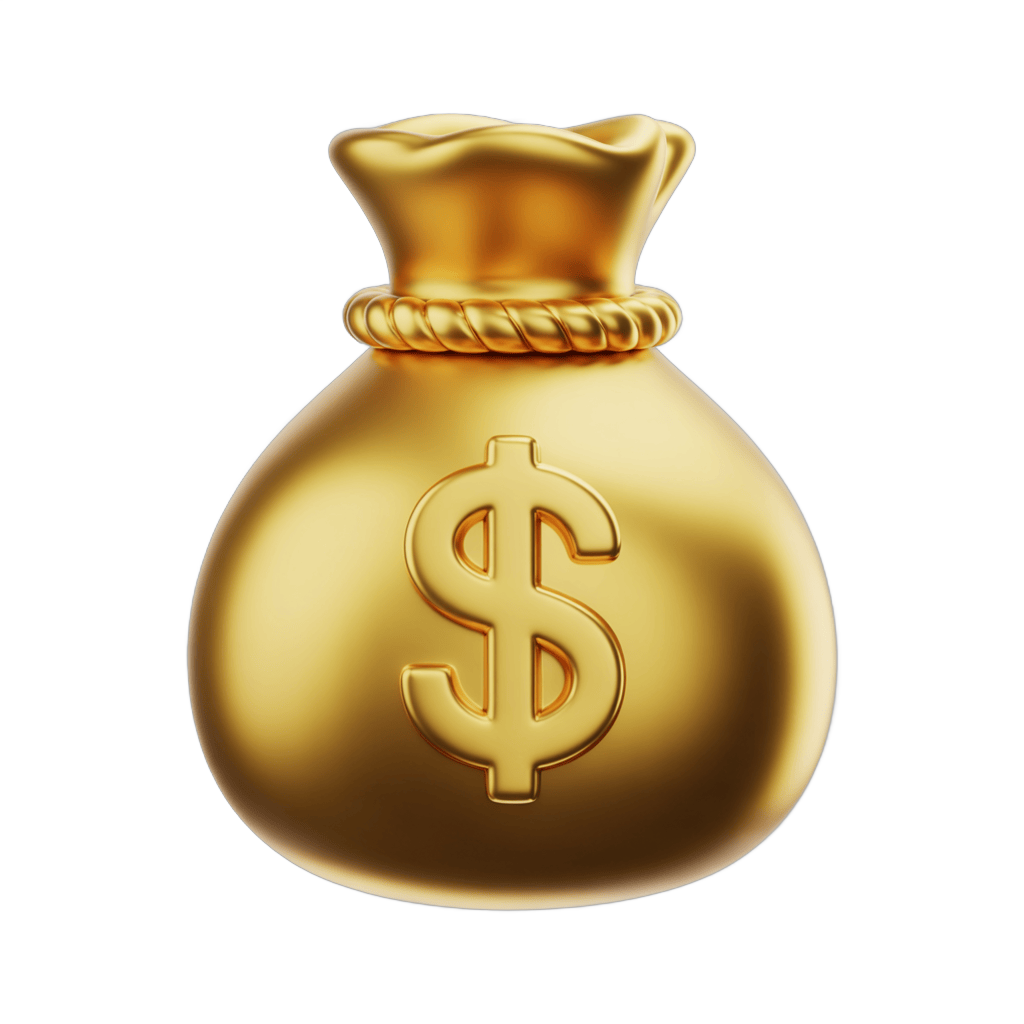 Golden money bag with dollar symbol isolated clipart for business finance marketing designs PNG - transparent background