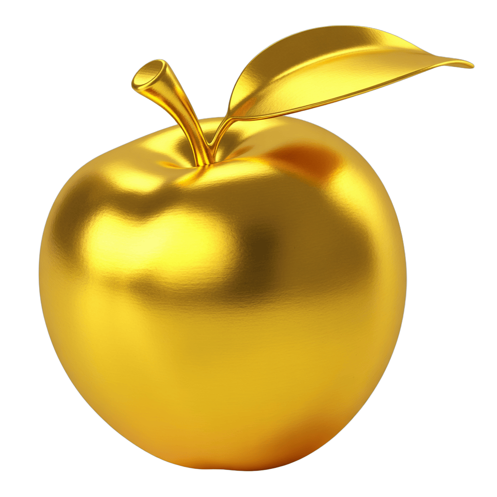 Golden shiny apple illustration isolated on transparent background for premium design projects PNG - transparent background