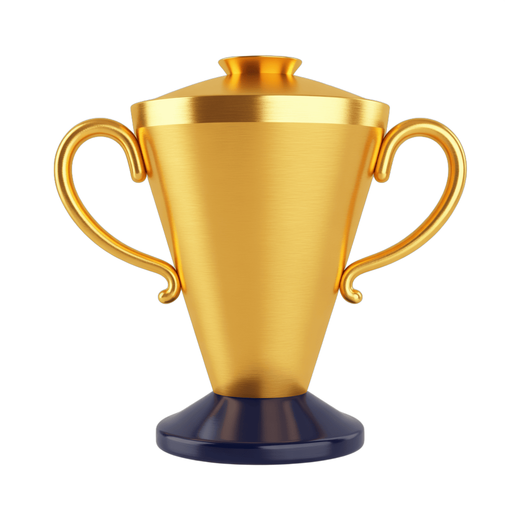 Golden trophy cup with handles for award ceremony presentation and achievement celebration PNG - transparent background