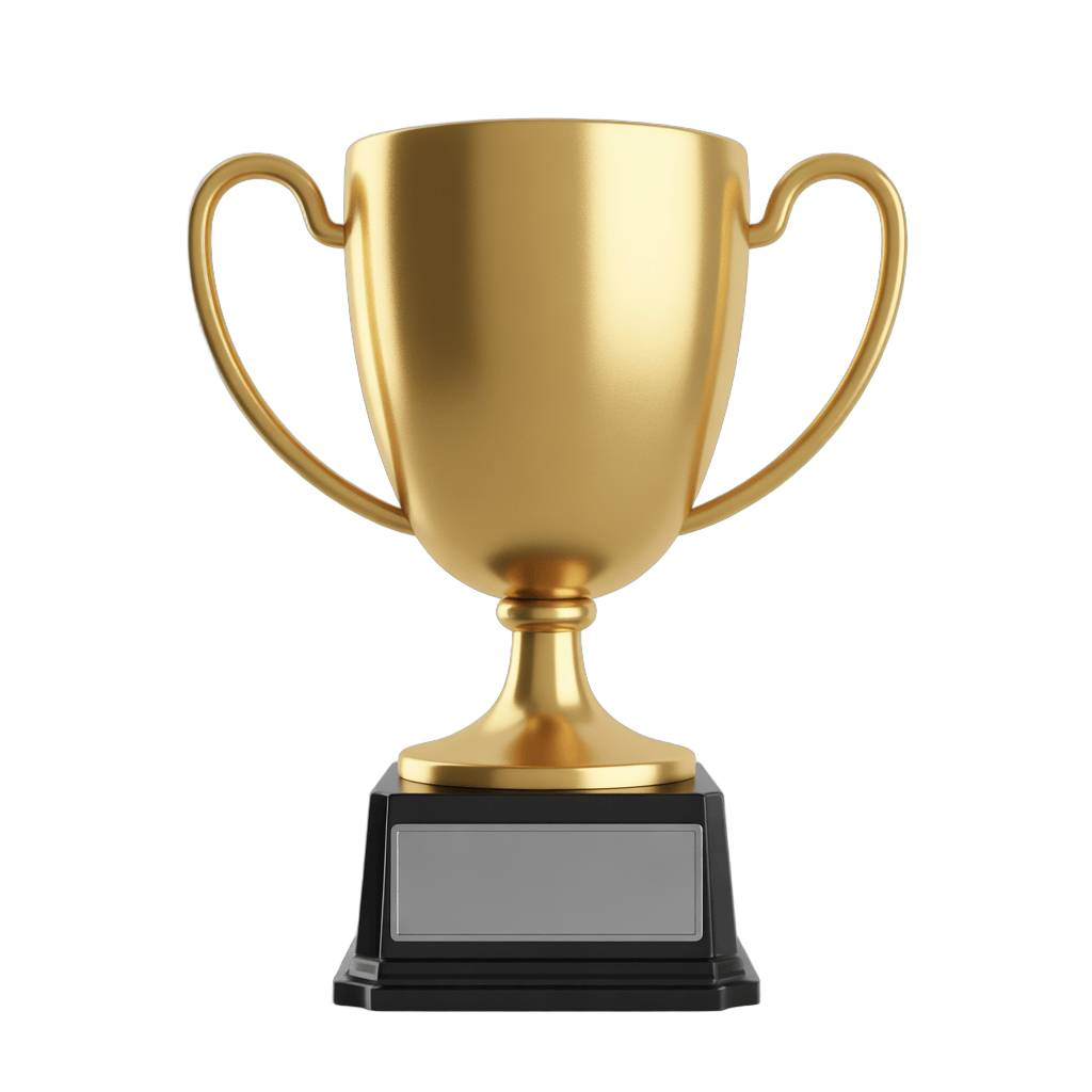 Golden trophy cup with handles for award ceremony presentation and achievement celebration PNG - transparent background