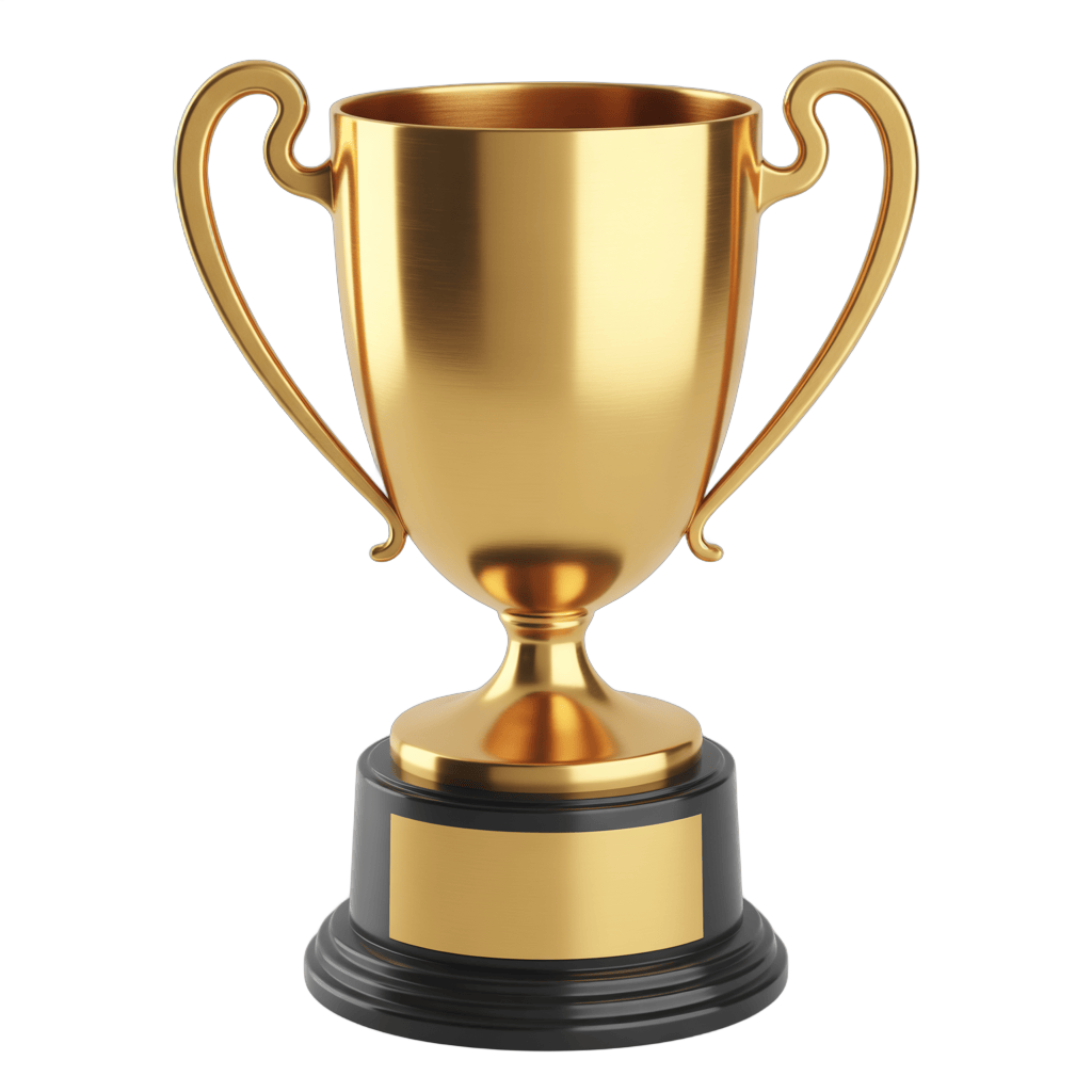 Golden trophy cup with handles for awards ceremony presentation and success celebration PNG - transparent background