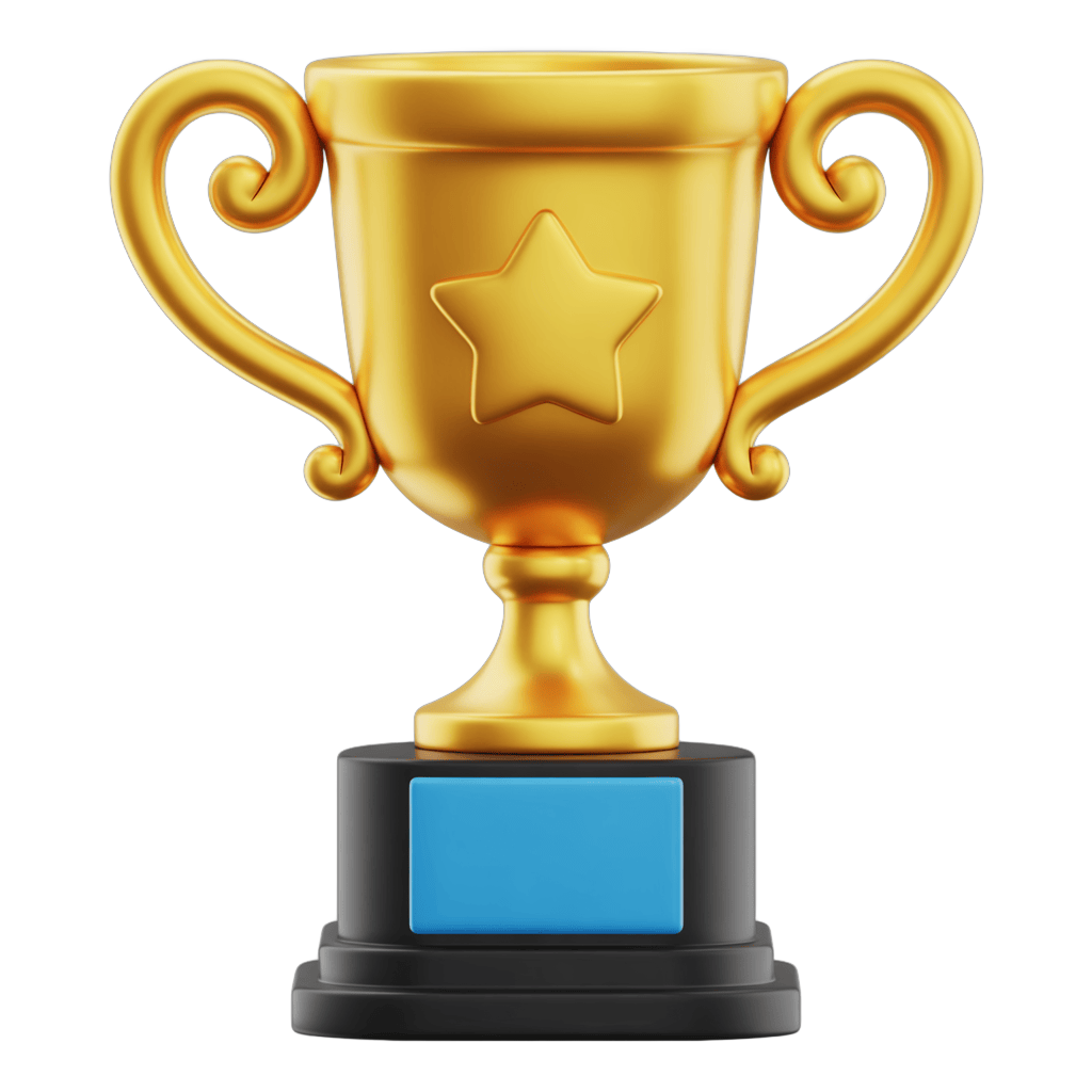 Golden trophy with star award cup on black pedestal for achievement celebration event PNG - transparent background