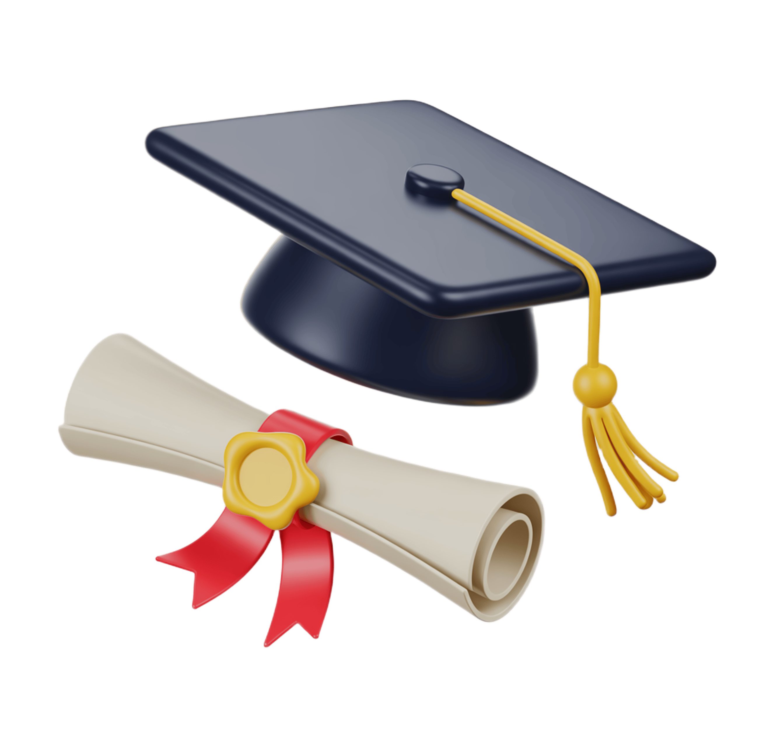 Graduation celebration 3d illustration with diploma scroll and cap for academic achievement awards PNG - transparent background