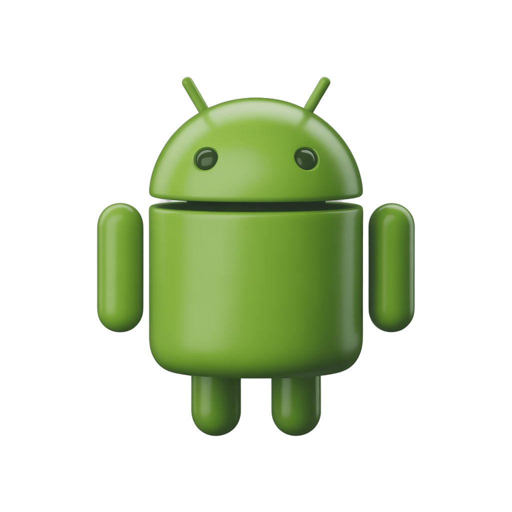 Green android robot mascot icon for mobile app technology branding and digital marketing materials PNG - transparent background