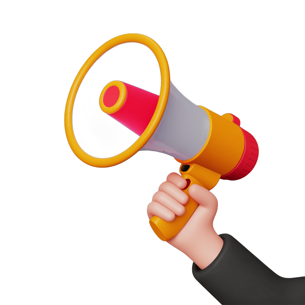 Hand holding colorful megaphone for announcements and promotions PNG - transparent background