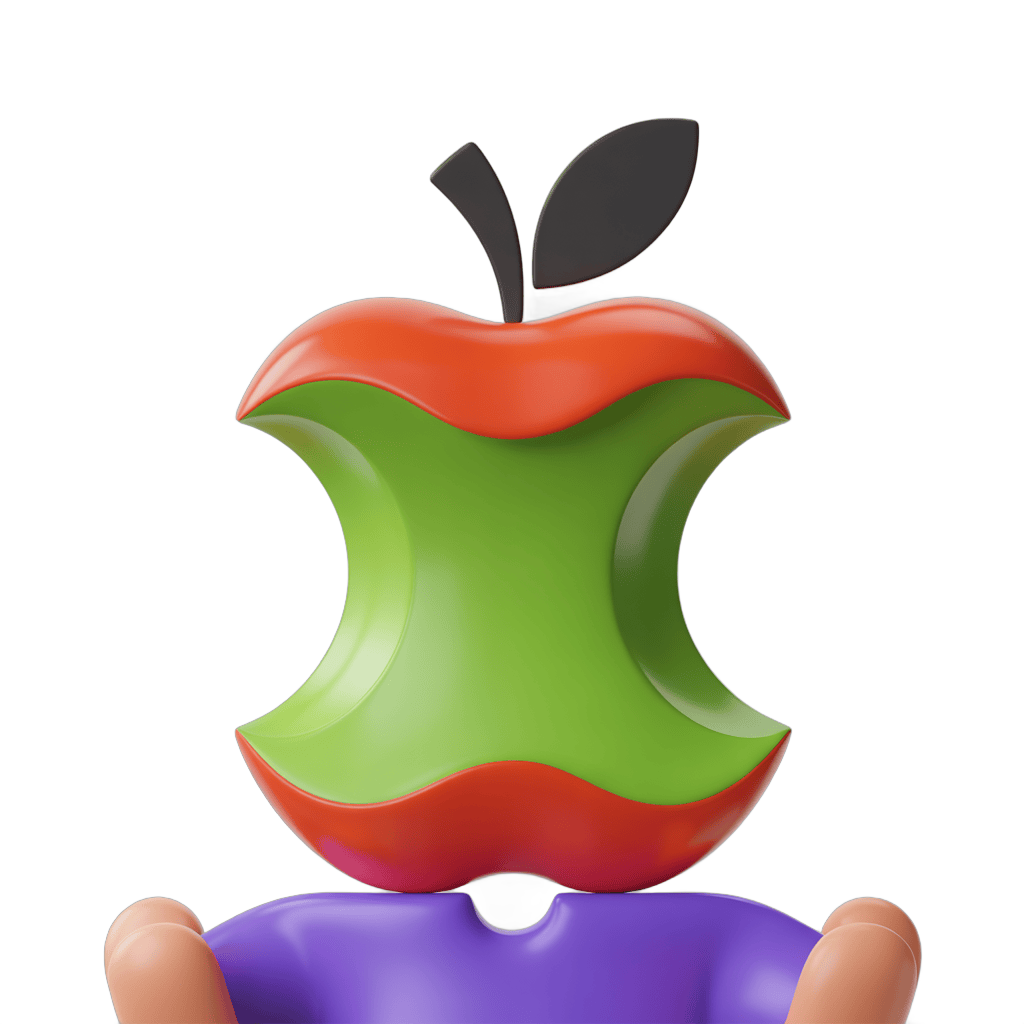 Hands holding green apple logo cutout clipart for tech branding and marketing designs PNG - transparent background