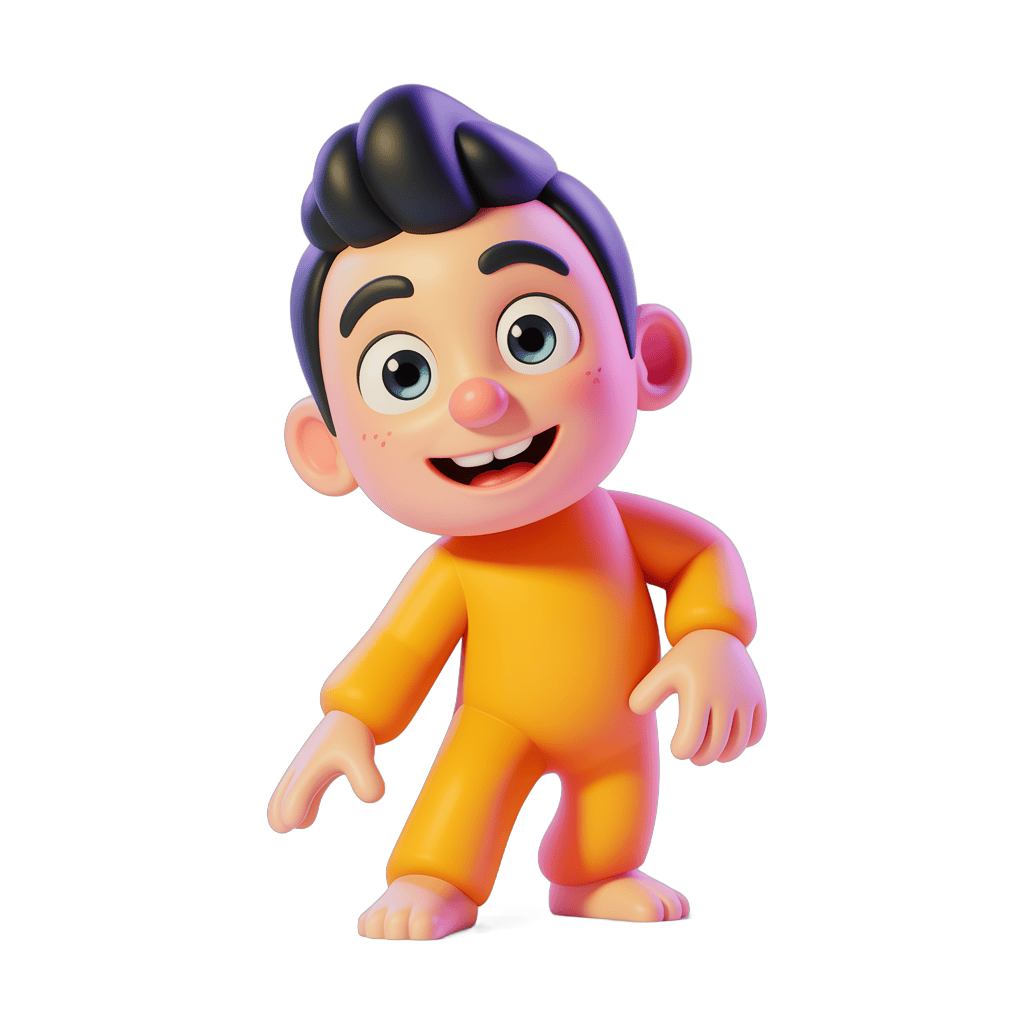 Happy cartoon boy character in yellow outfit isolated transparent background PNG - transparent background
