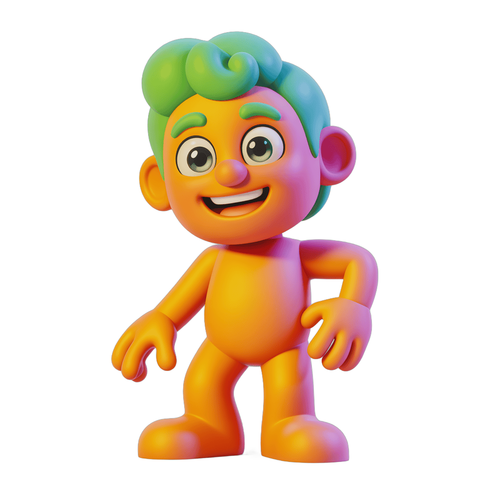 Happy cartoon boy character with green hair standing confidently for illustrations and designs PNG - transparent background