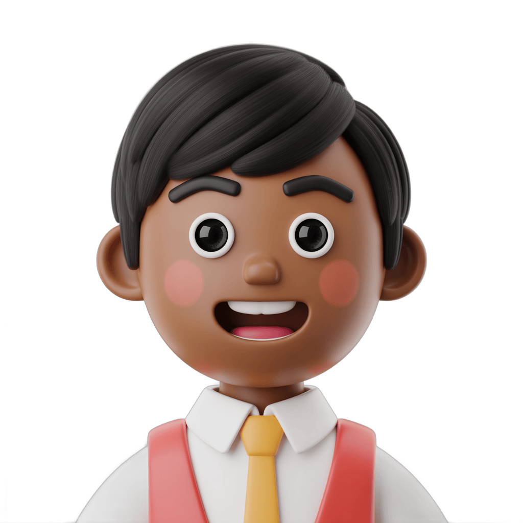 Happy cartoon boy in school uniform with red vest and yellow tie for educational content PNG - transparent background