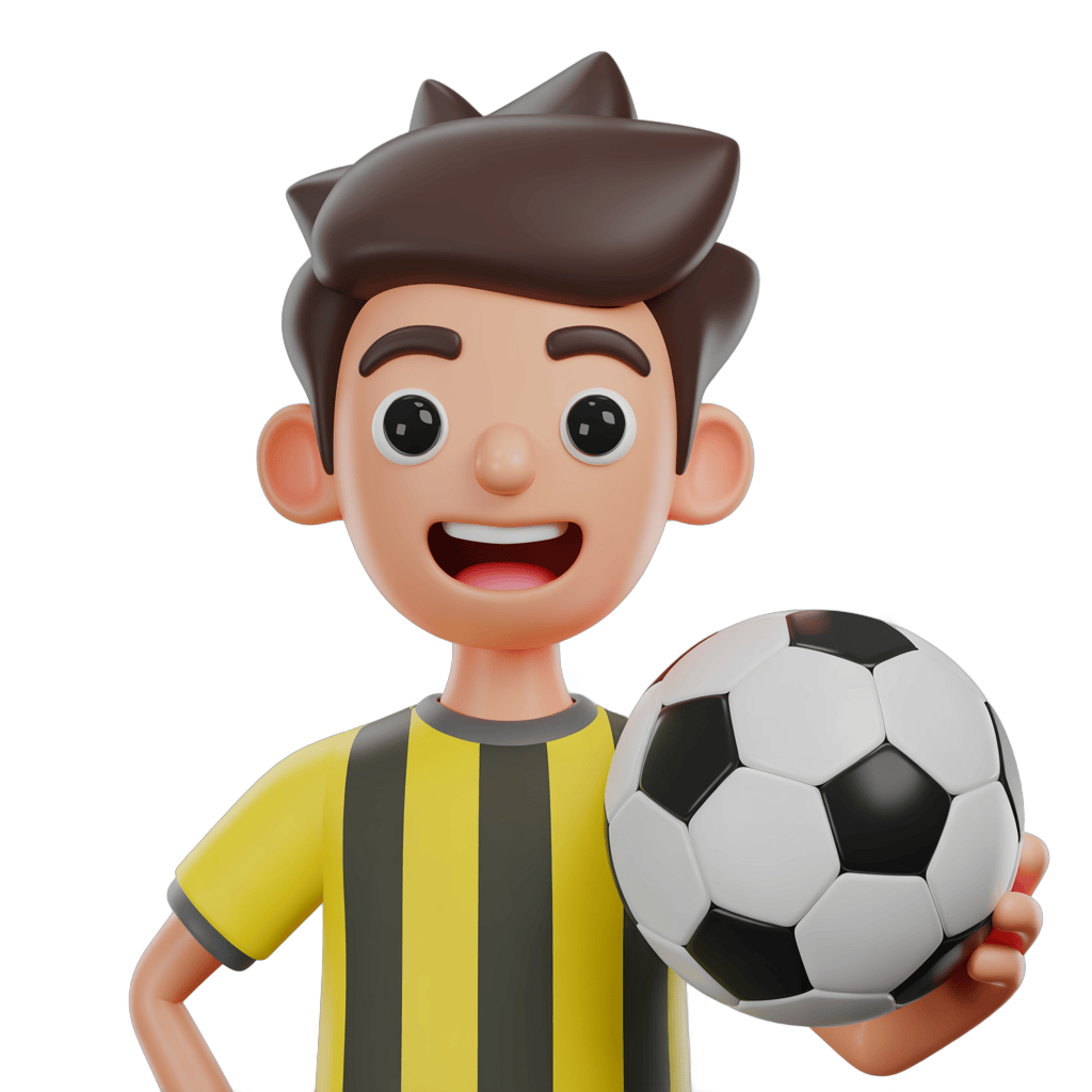 Happy cartoon boy in soccer jersey holding black and white ball for sports marketing and kids activities PNG - transparent background