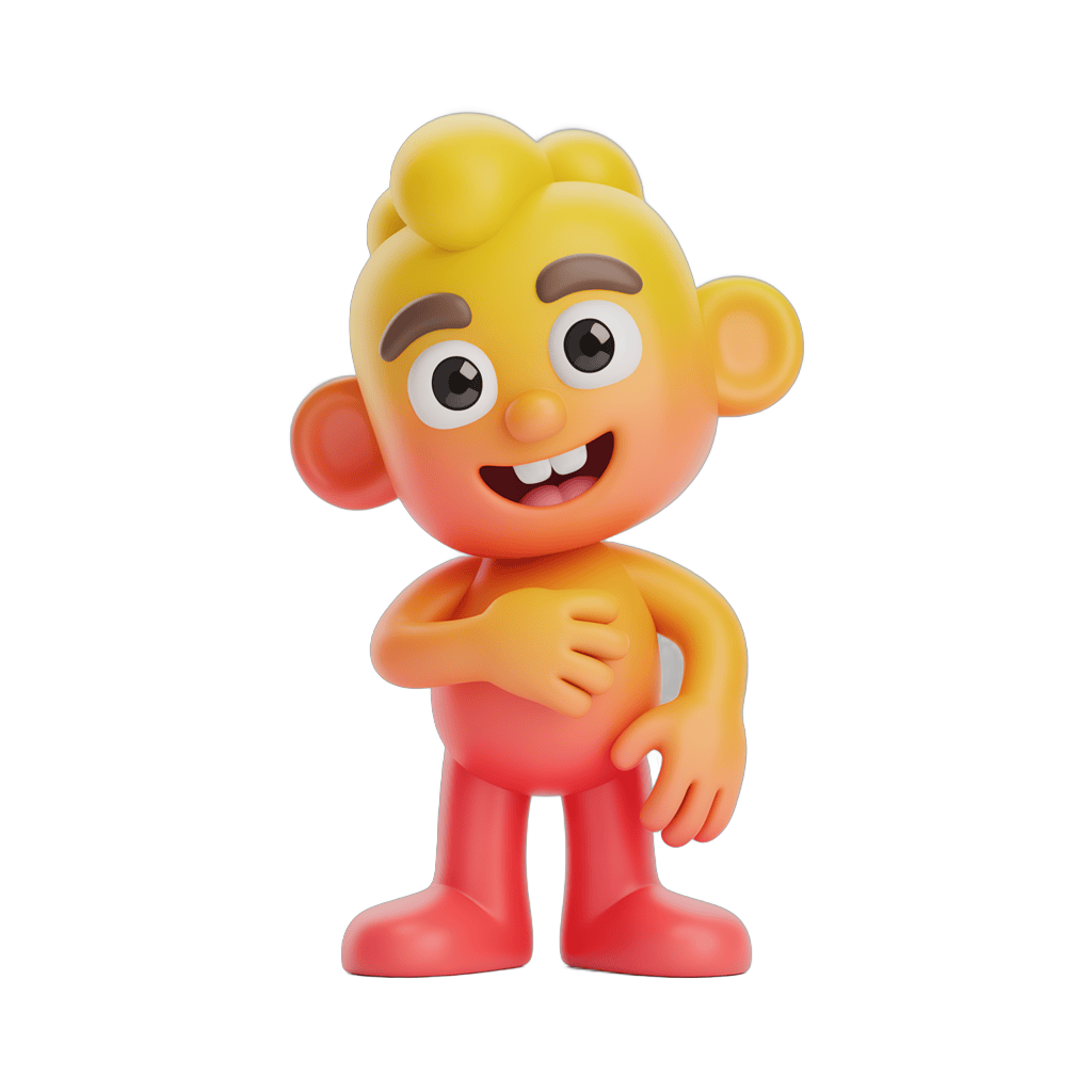 Happy cartoon character toy figure with arms crossed isolated transparent background PNG - transparent background