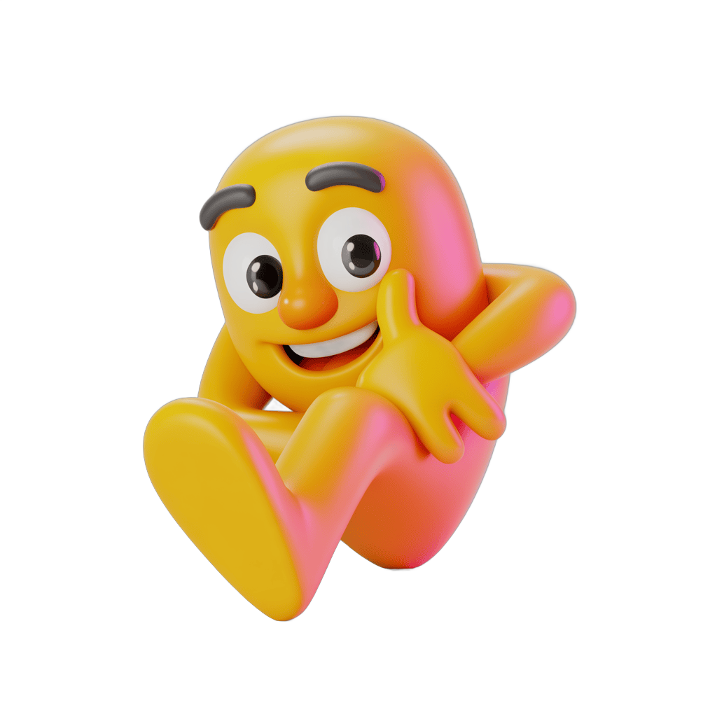 Happy cartoon emoji character thinking with hand on chin isolated clipart PNG - transparent background